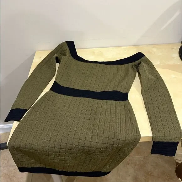 Balmain Off Shoulder Knit Dress Green
